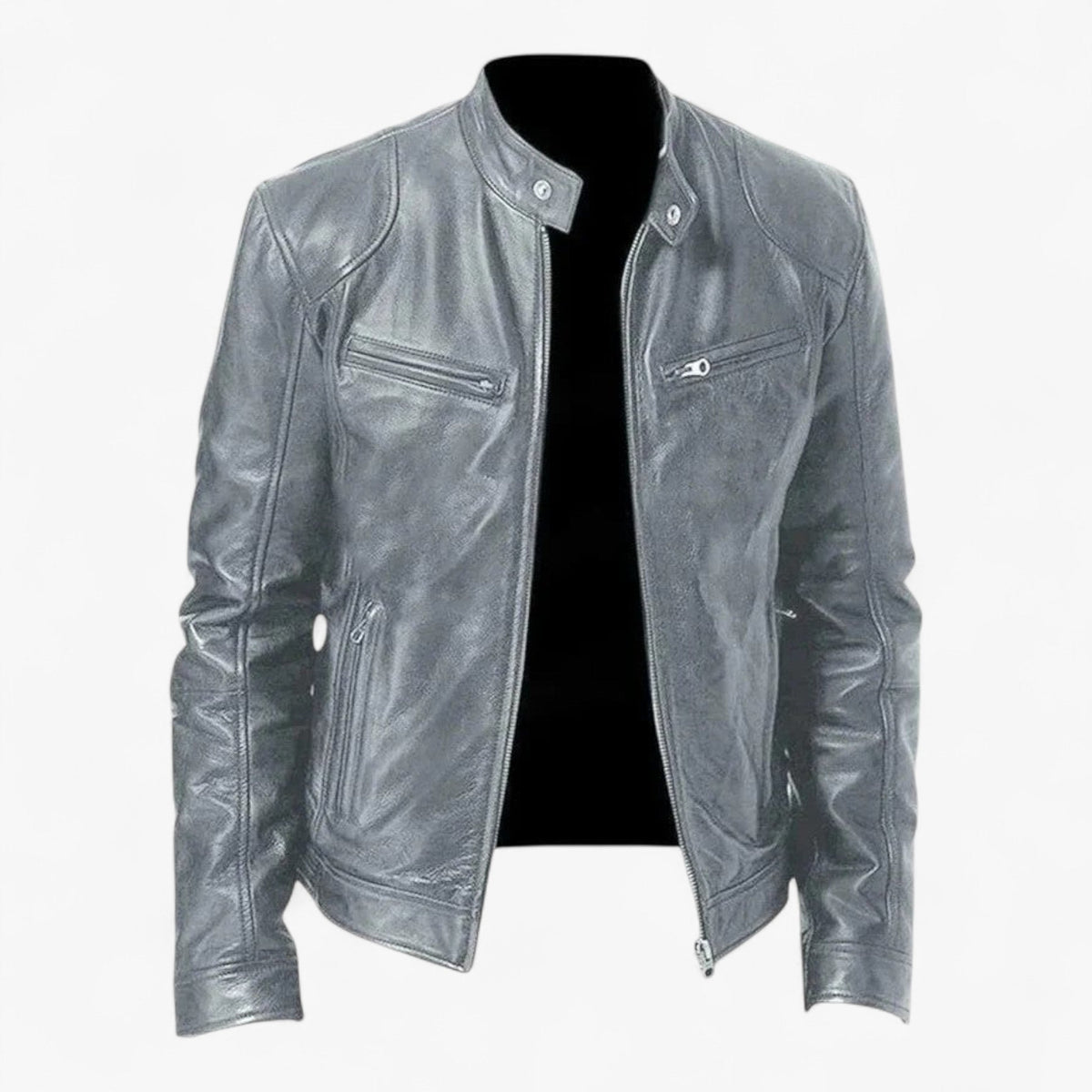 Men's Fitted Faux Leather Moto Style Jacket
