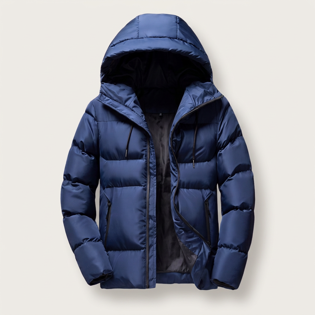 Men's Hooded Quilted Puffer Jacket with Zip Pockets