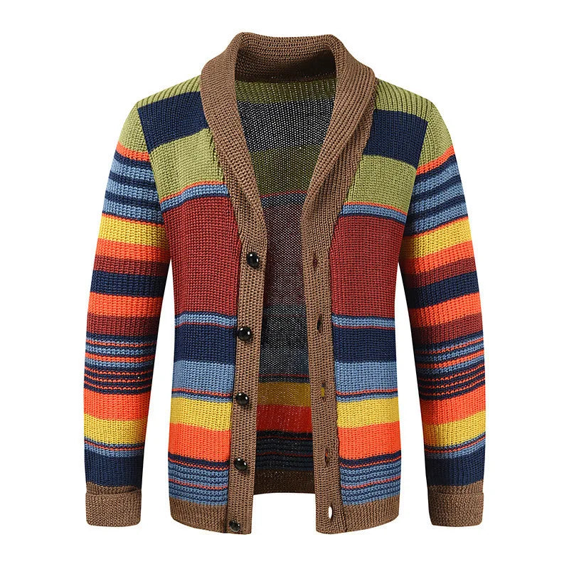 Men’s Multicolour Stripe Shawl Collar Knit Cardigan