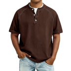 Men's Short Sleeve Band Collar Button Henley Tee