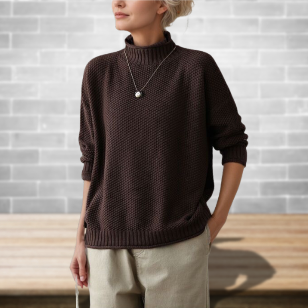 Women's Relaxed Textured Knit Mock Neck Sweater