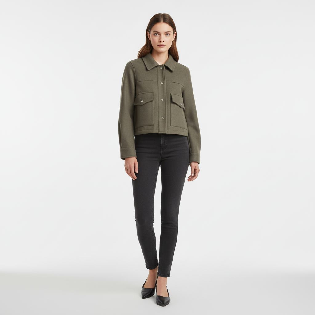 Women’s Cropped Snap-Button Jacket