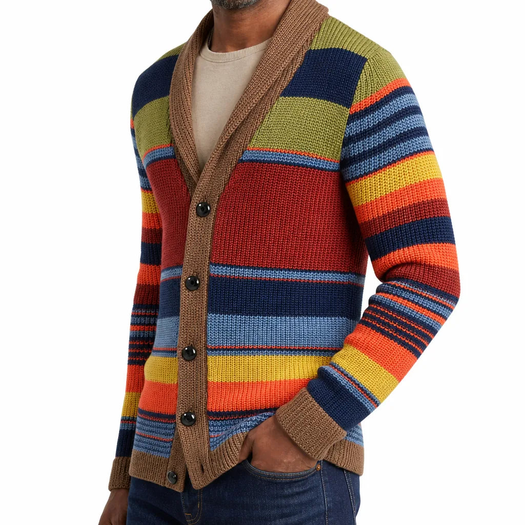 Men’s Multicolour Stripe Shawl Collar Knit Cardigan