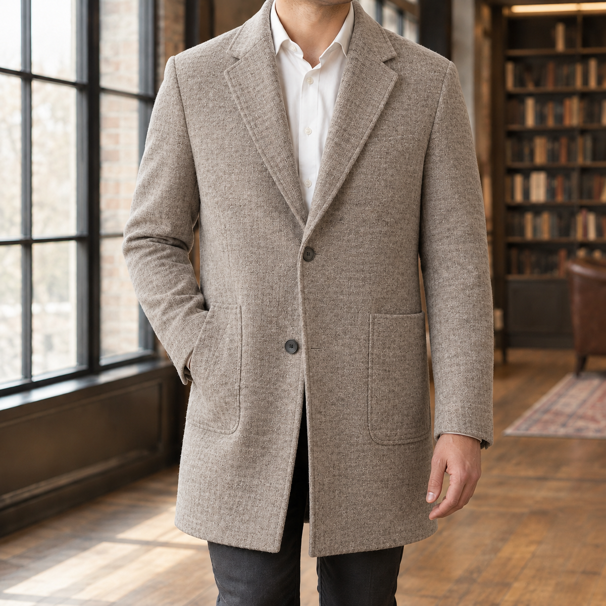 Men’s Houndstooth Single-Breasted Overcoa