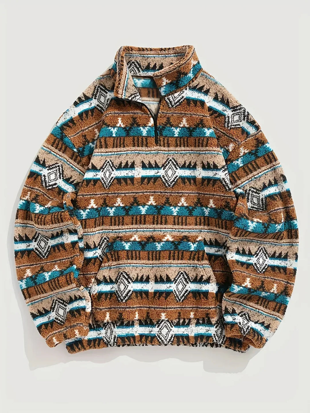 Men’s Southwestern Print Sherpa Fleece Quarter-Zip Pullover