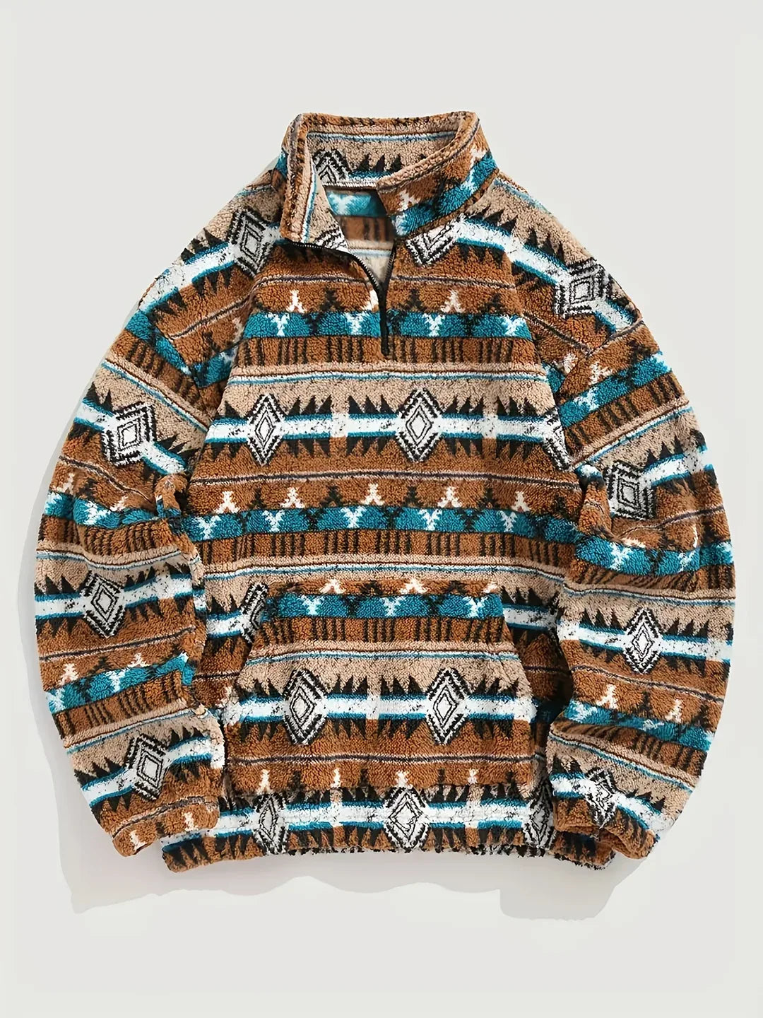 Men’s Southwestern Print Sherpa Fleece Quarter-Zip Pullover