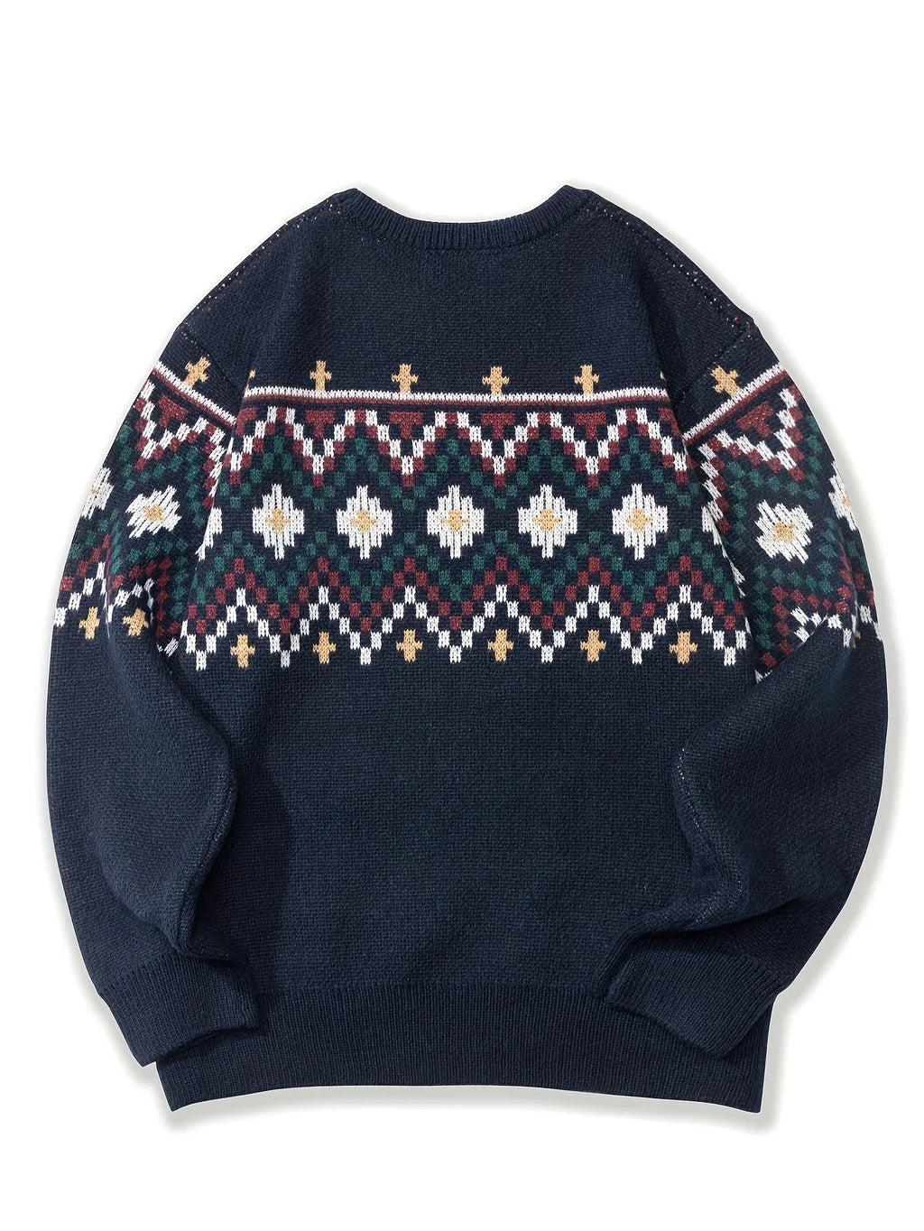 Men’s Fair Isle Jacquard Knit Crew Neck Sweater