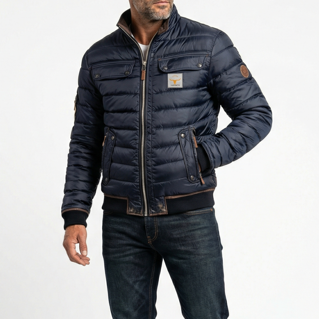 Men's Padded Stand Collar Zip-Up Bomber Jacket