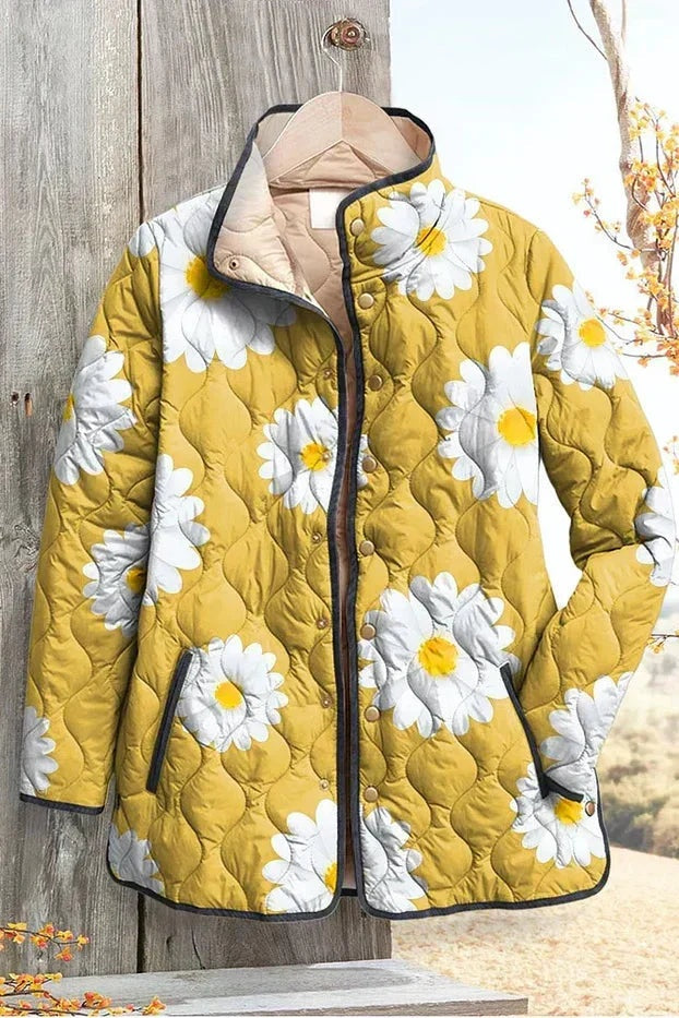 Women's Floral Patchwork Quilted Jacket with Stand Collar