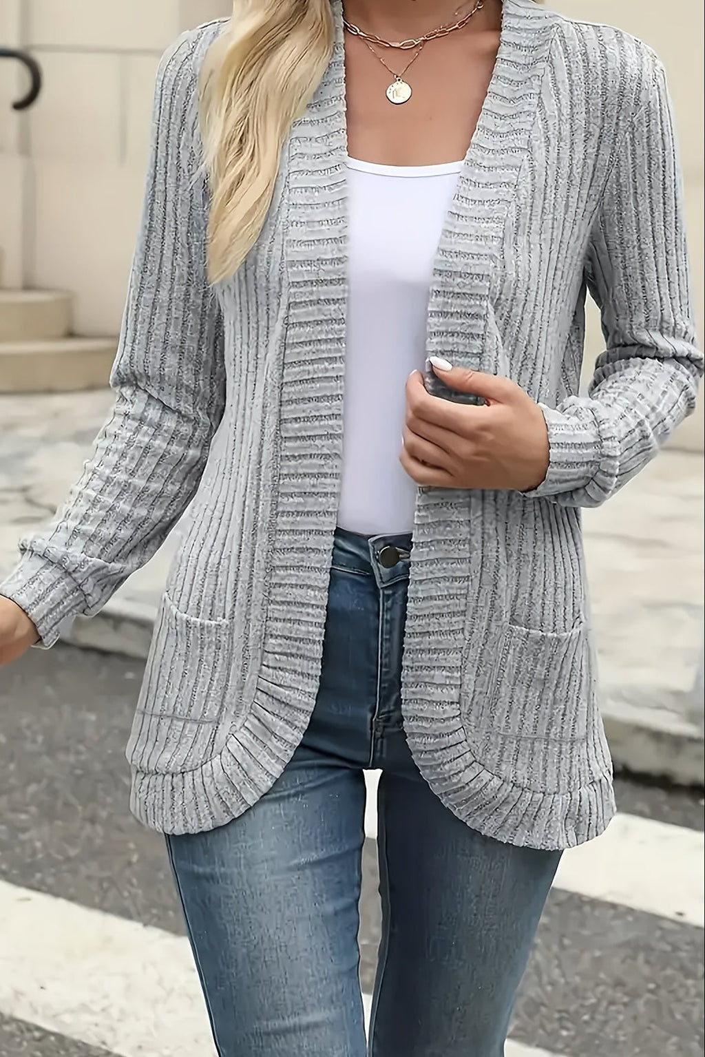 Women’s Ribbed Chenille Knit Open-Front Cardigan