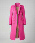 Women’s Military-Style Double-Breasted Maxi Coat with Peak Lapels