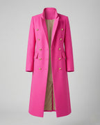 Women’s Military-Style Double-Breasted Maxi Coat with Peak Lapels