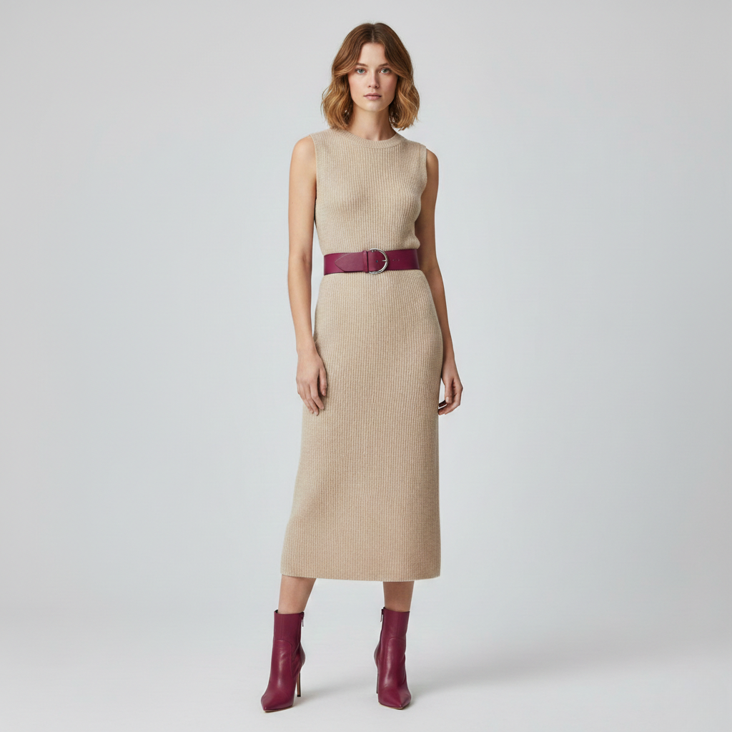 Women's Ribbed Sleeveless Knit Midi Dress