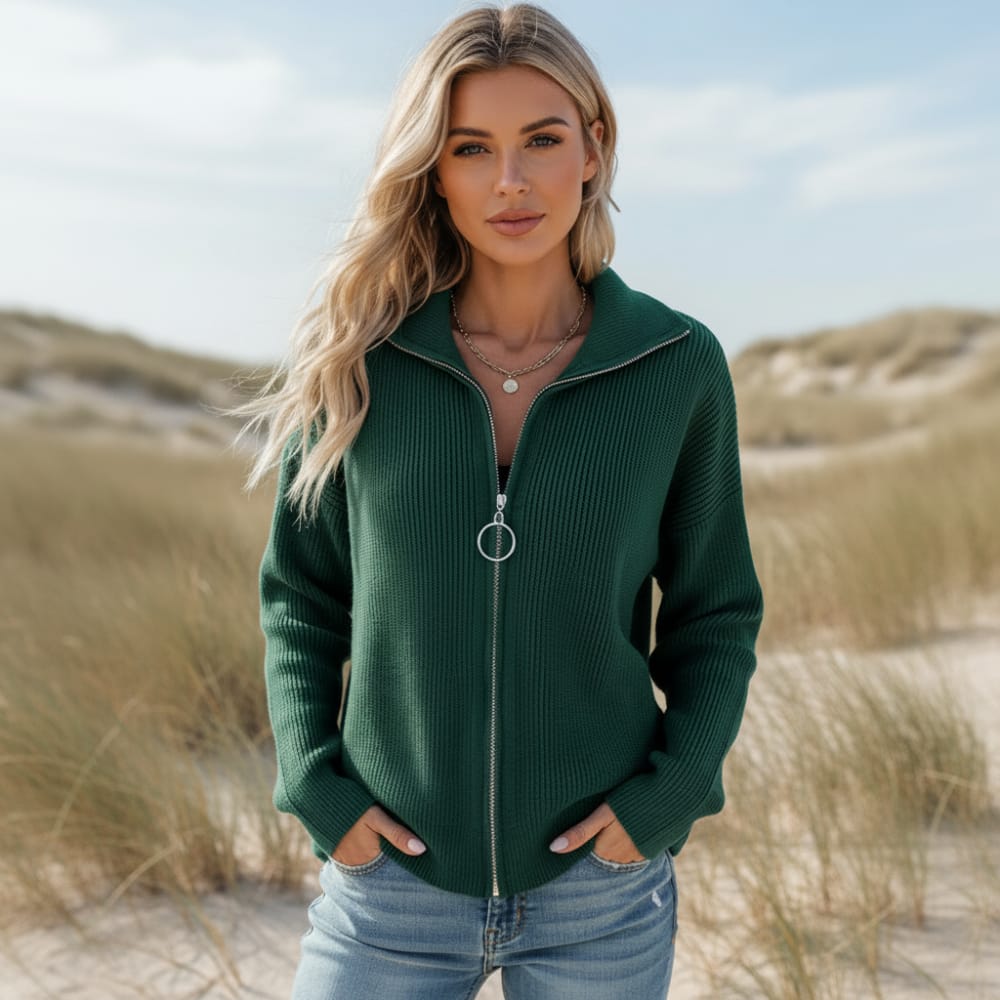 Women’s Ribbed Knit Zip-Up Cardigan