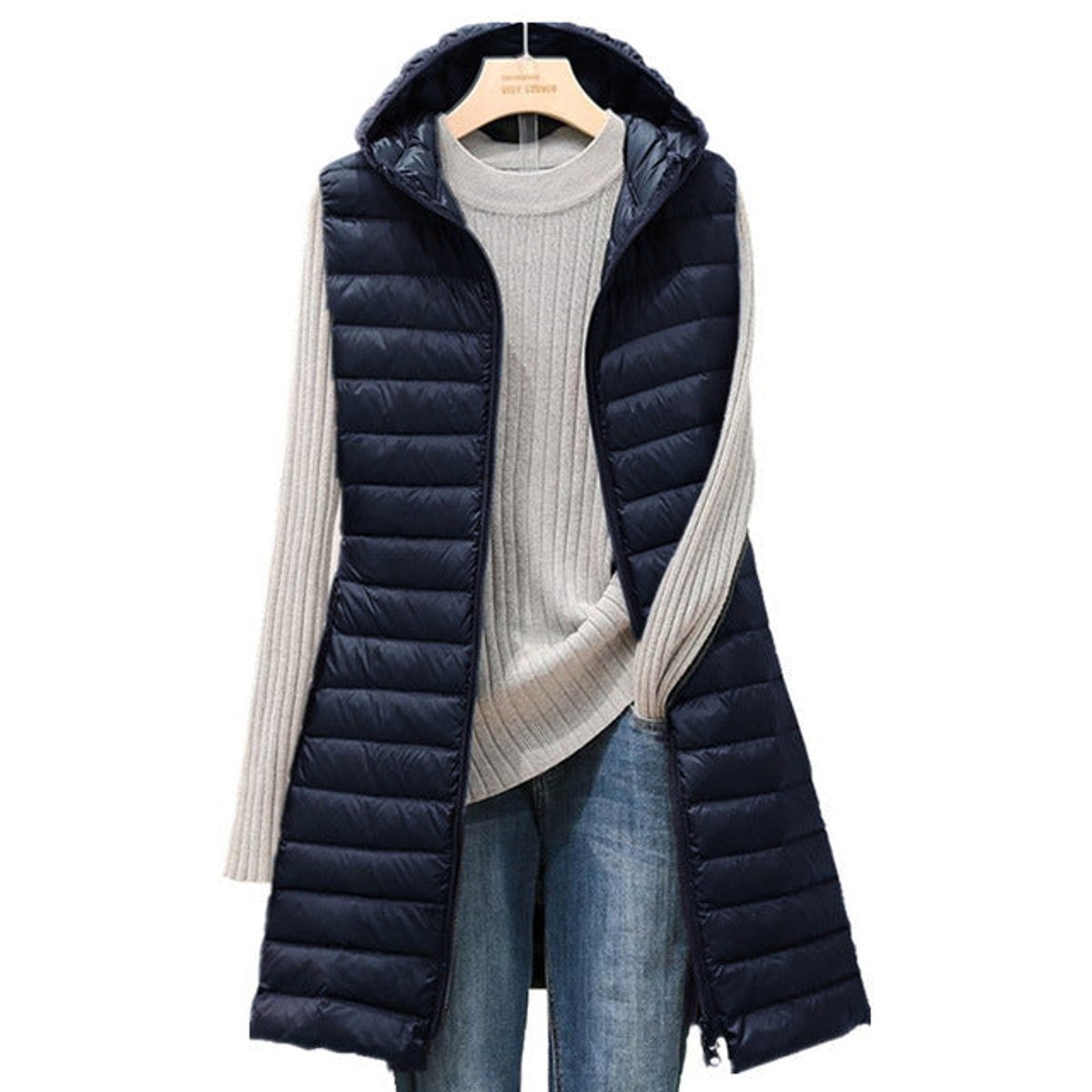 Women’s Longline Hooded Quilted Puffer Gilet