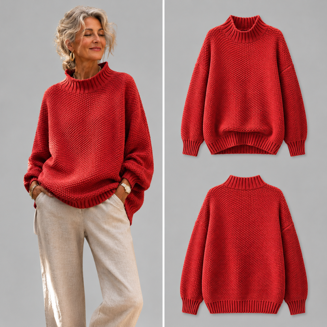 Women’s Oversized Waffle Knit Mock Neck Sweater