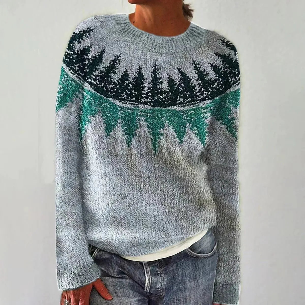 Women's Fair Isle Yoke Knit Round Neck Sweater