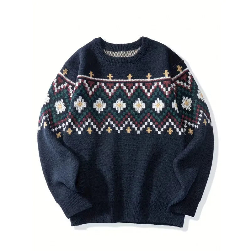 Men’s Fair Isle Jacquard Knit Crew Neck Sweater