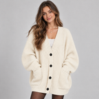 Women's Oversized Ribbed Knit V-Neck Cardigan with Pockets