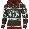 Men’s Reindeer Jacquard Knit Hooded Christmas Sweater