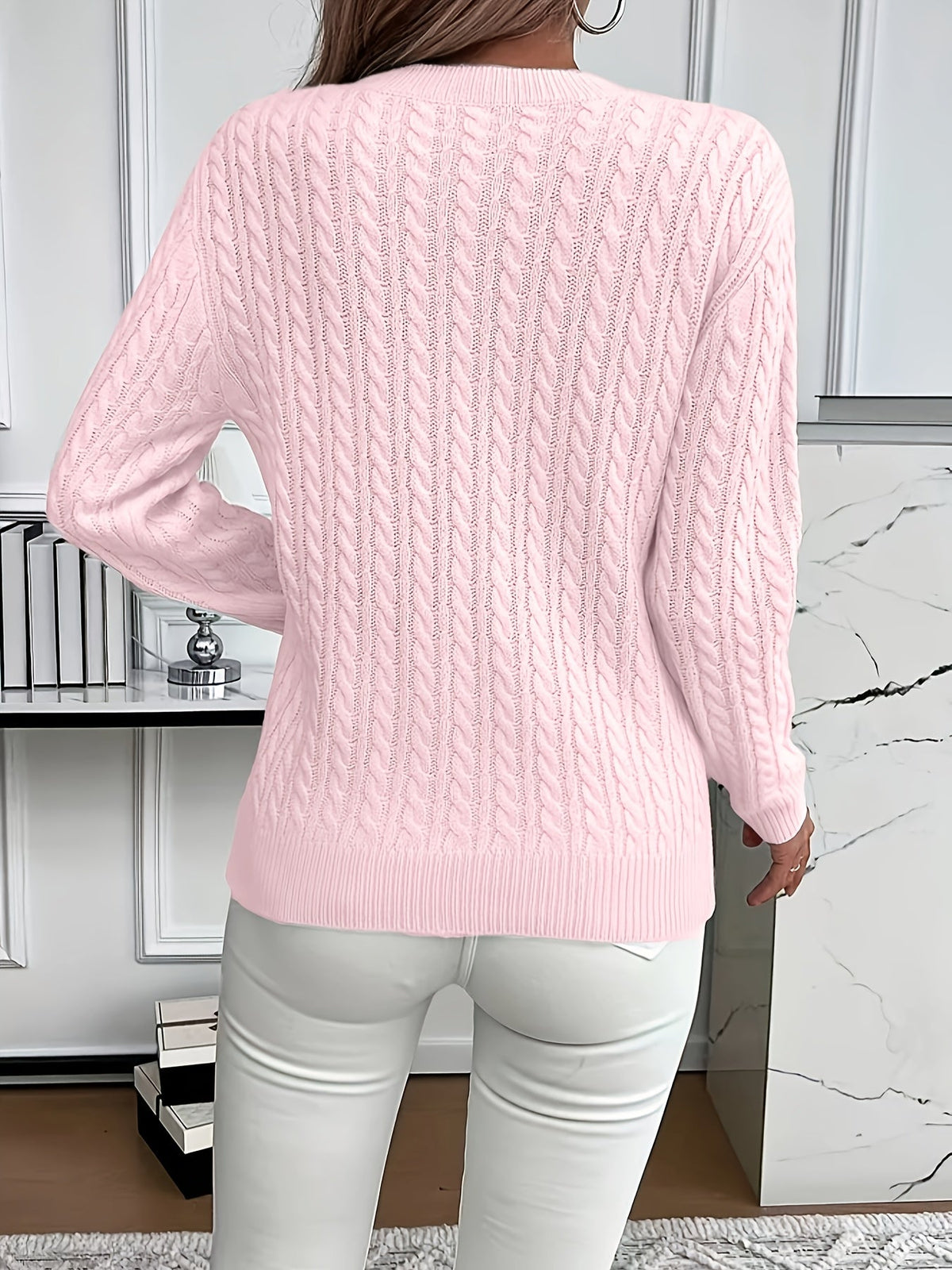 Women’s Classic Cable Knit Mock Neck Sweater