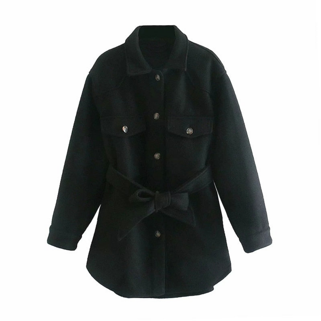 Women's Belted Brushed Shacket with Flap Pockets