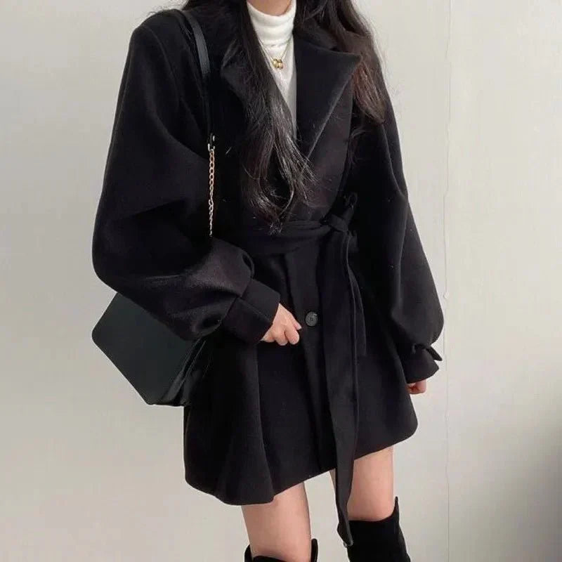 Women’s Belted Balloon Sleeve Coat