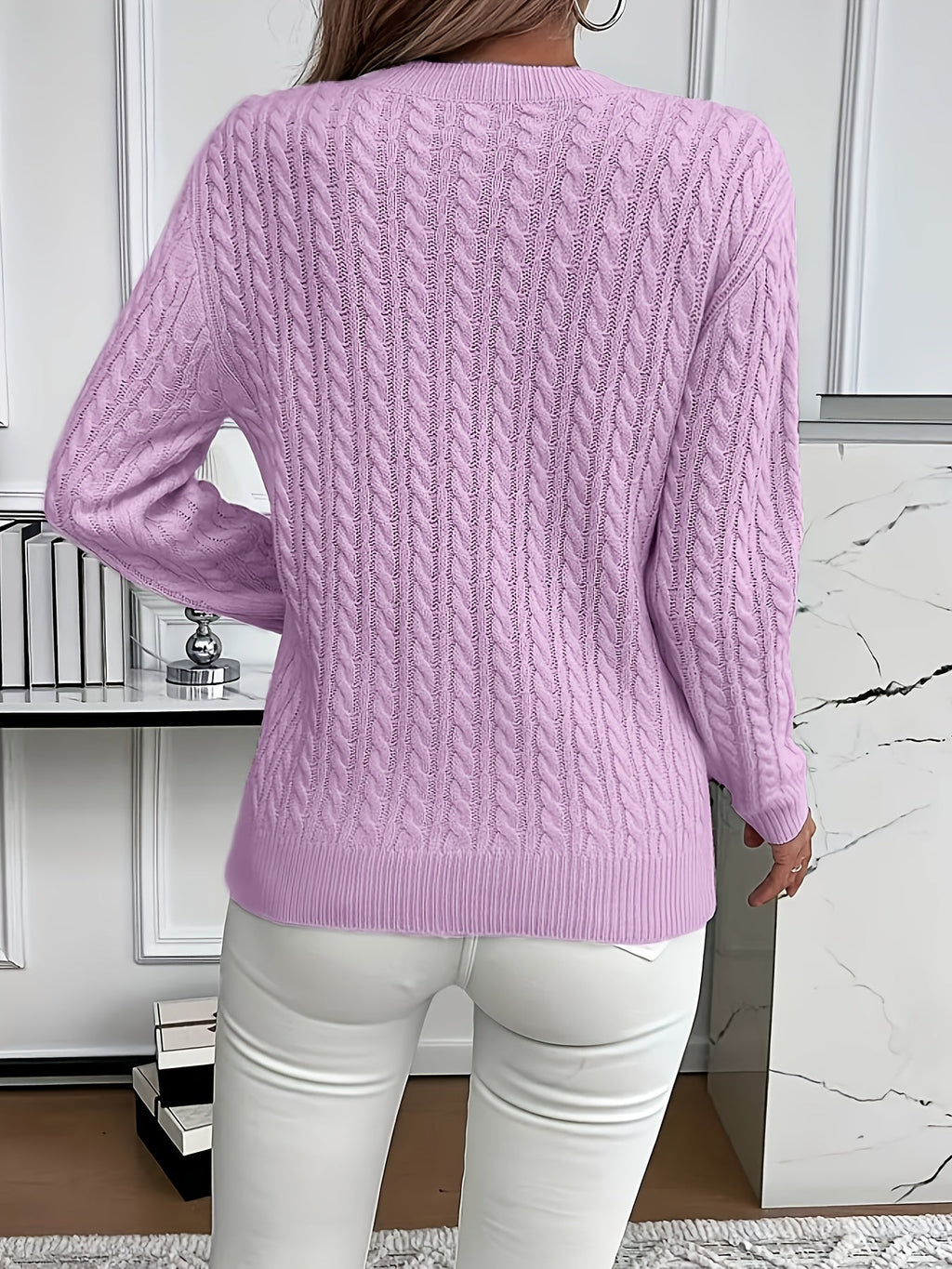 Women’s Classic Cable Knit Mock Neck Sweater