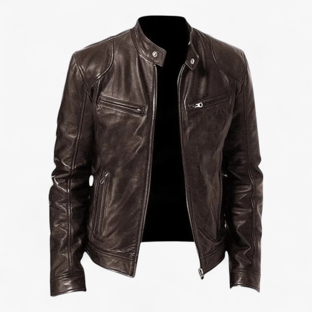 Men's Fitted Faux Leather Moto Style Jacket