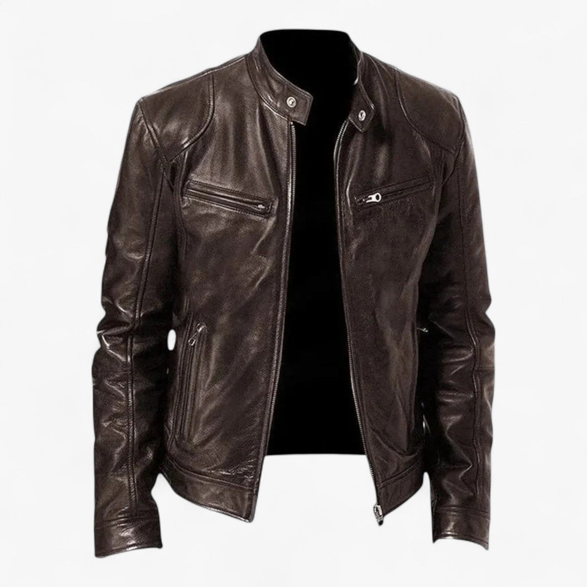 Men's Fitted Faux Leather Moto Style Jacket