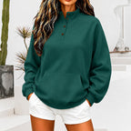 Women's Oversized Button Stand Collar Sweatshirt with Pocket