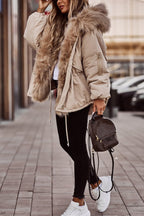 Women's Fur Hood Zip-Up Padded Parka Jacket