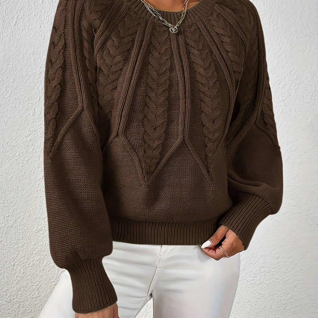 Women’s Cable Knit Raglan Sleeve Crew Neck Sweater