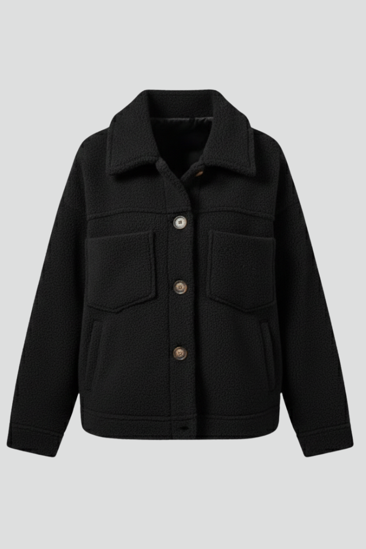 Women's Textured Teddy Shacket with Patch Pockets