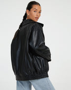 Women's Oversized Faux Leather Bomber Jacket