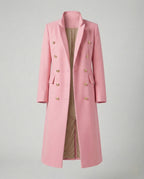 Women’s Military-Style Double-Breasted Maxi Coat with Peak Lapels
