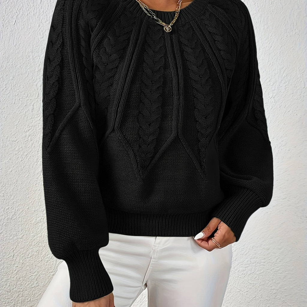 Women’s Cable Knit Raglan Sleeve Crew Neck Sweater