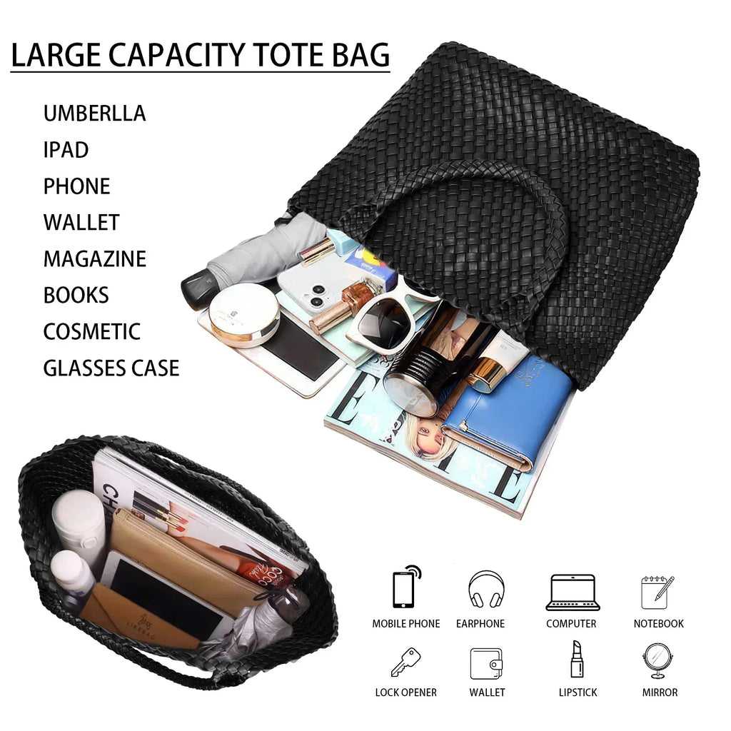 Women’s Hand-Woven Faux Leather Tote Bag