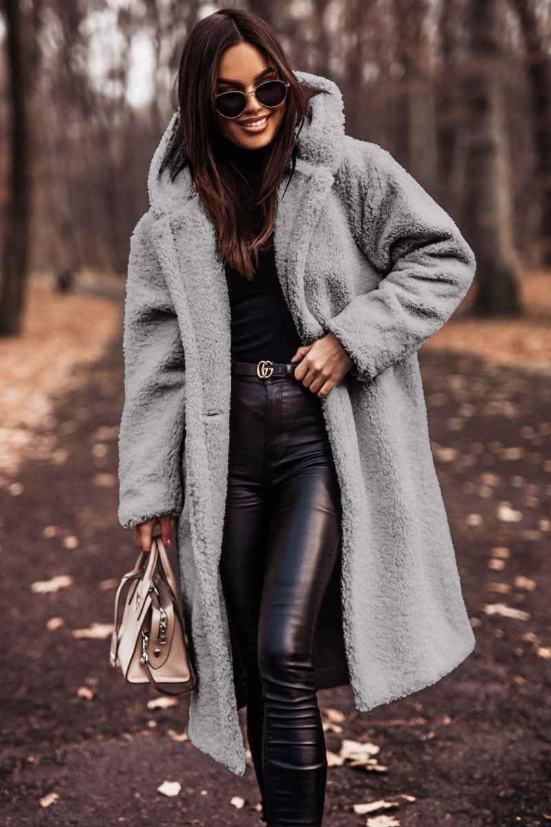 Women's Oversized Teddy Fleece Hooded Longline Coat