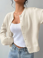 Women's Cropped Crew Neck Button-Front Cardigan