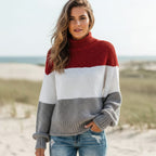 Women’s Colour Block Textured Knit Mock Neck Sweater