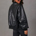 Women's Oversized Zip-Up Faux Leather Bomber Jacket