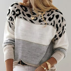 Women's Colorblock Leopard Print Knit Sweater