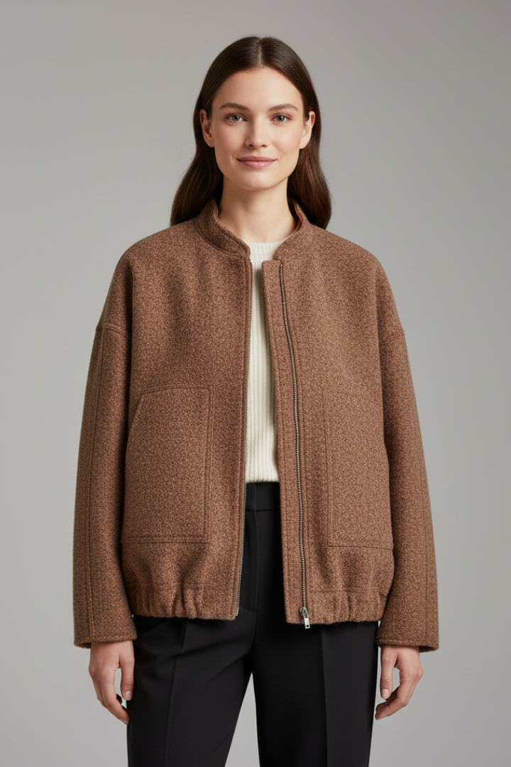 Women's Oversized Textured Bomber Jacket with Stand Collar