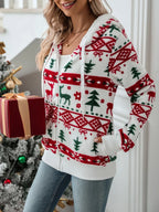 Women’s Christmas Print Plush Fleece Zip-Up Hoodie
