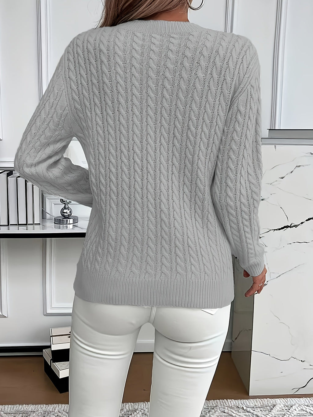 Women’s Classic Cable Knit Mock Neck Sweater