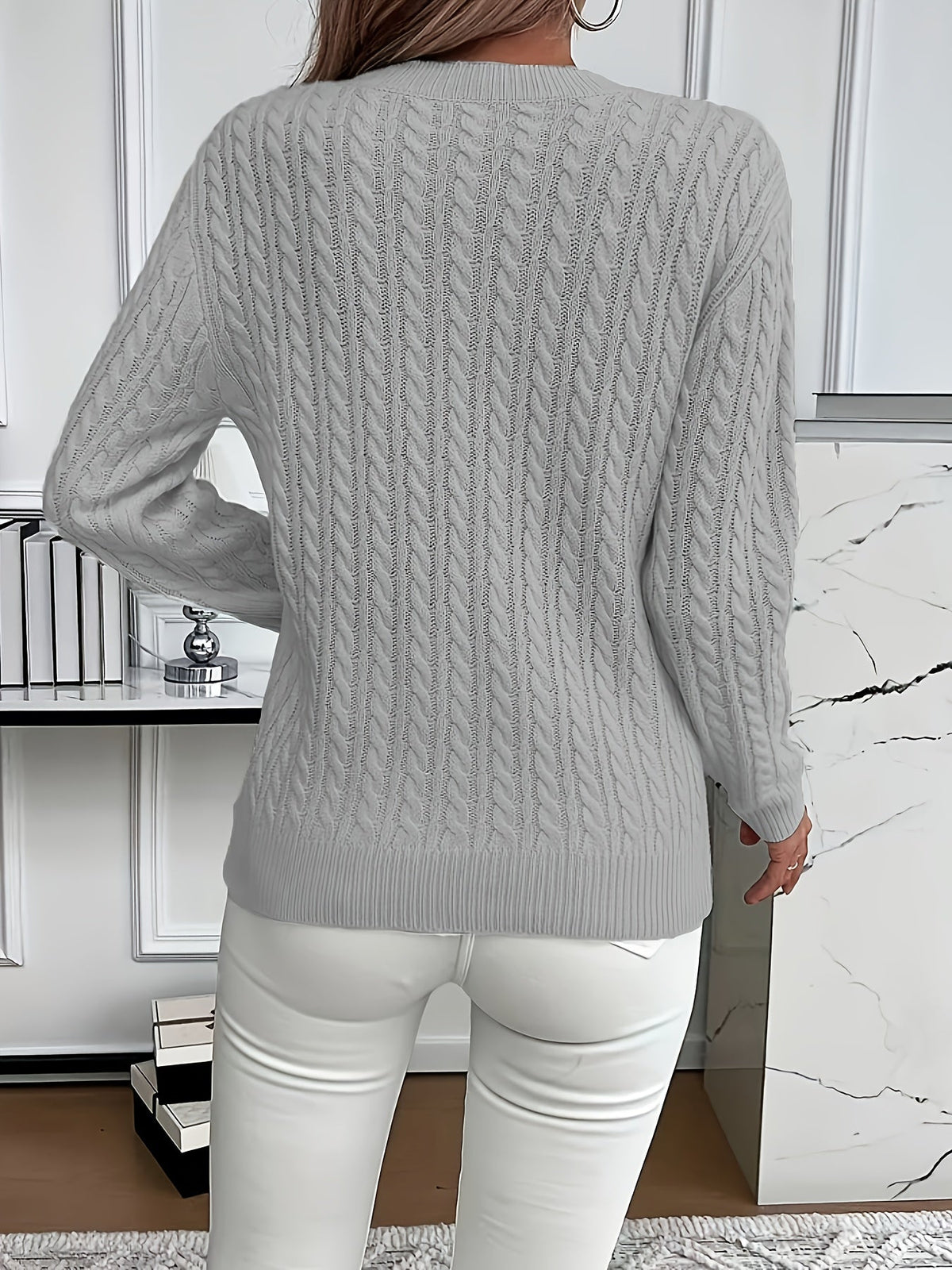 Women’s Classic Cable Knit Mock Neck Sweater