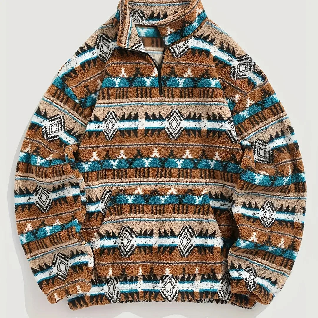 Men’s Southwestern Print Sherpa Fleece Quarter-Zip Pullover