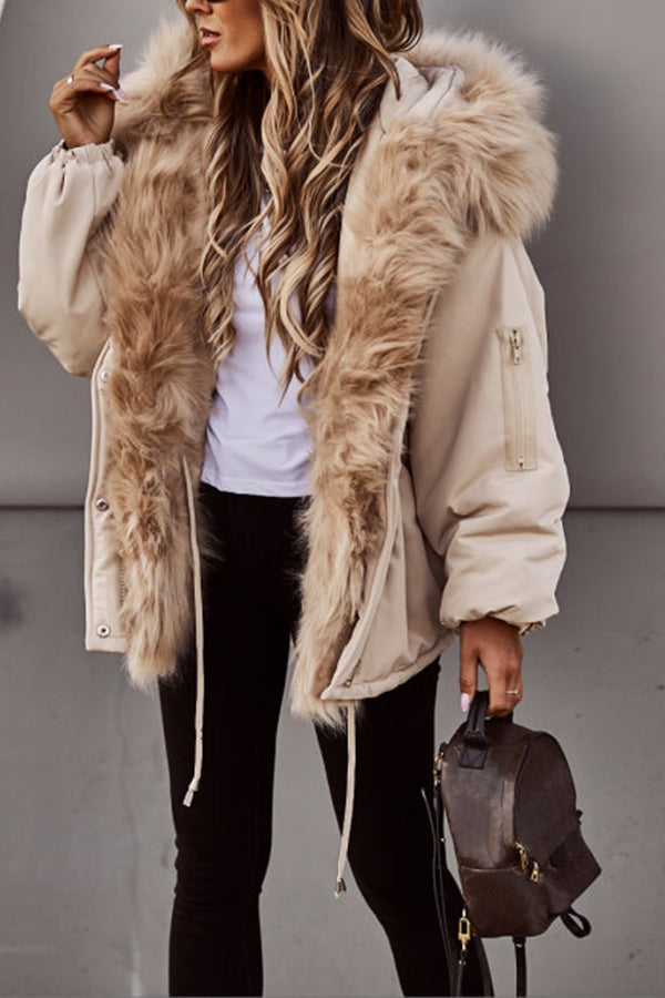 Women's Fur Hood Zip-Up Padded Parka Jacket