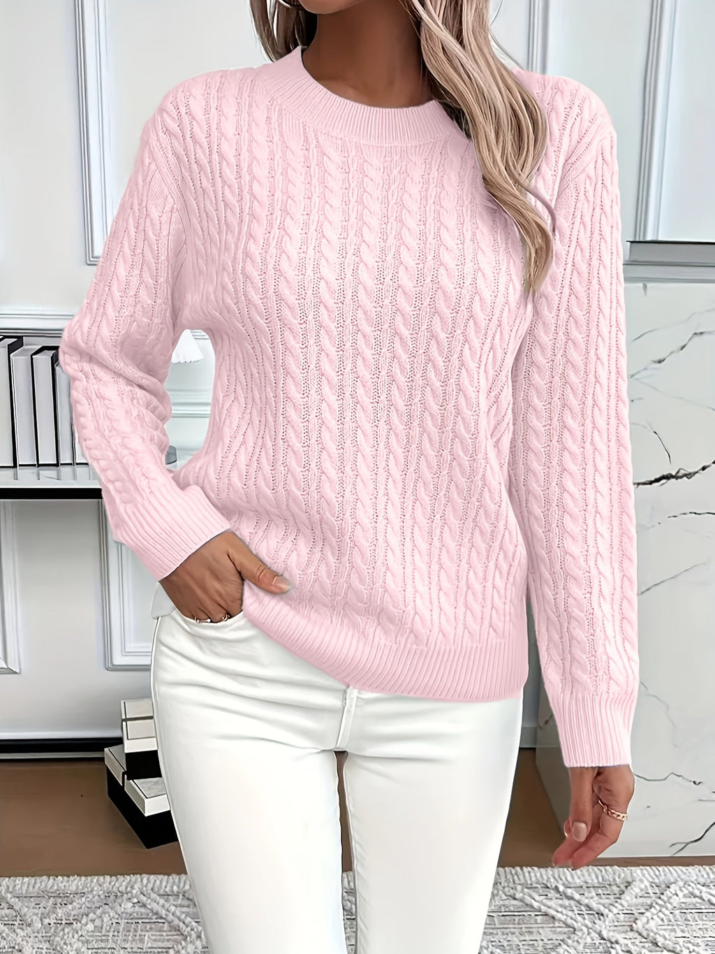 Women’s Classic Cable Knit Mock Neck Sweater